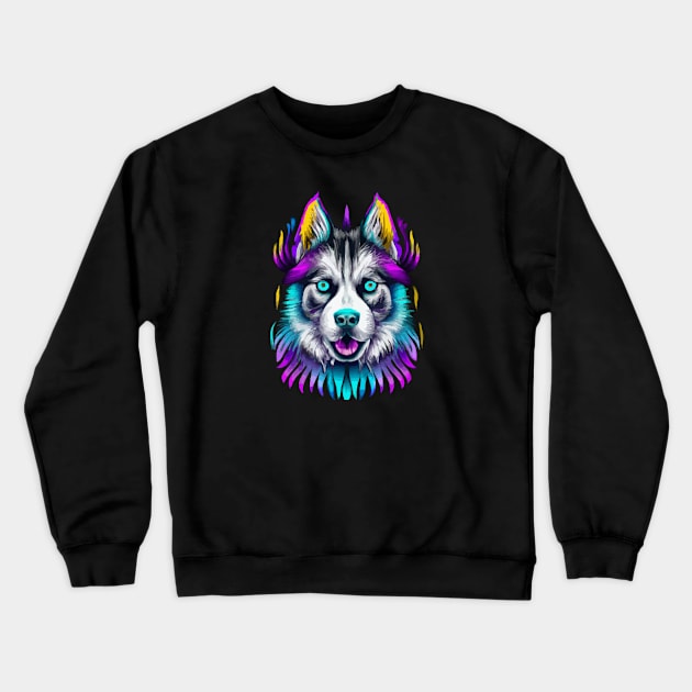 Husky Sled Dog Tribal Art Crewneck Sweatshirt by Furrban